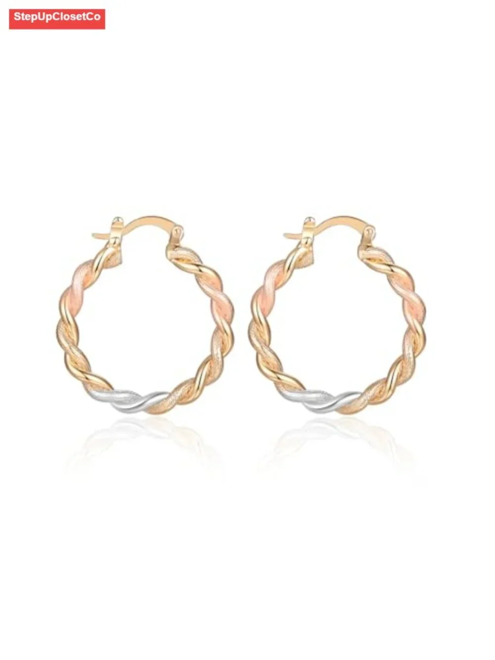 14K Gold Plated Chunky Mixed Metal Hoop Earrings for Women Lightweight